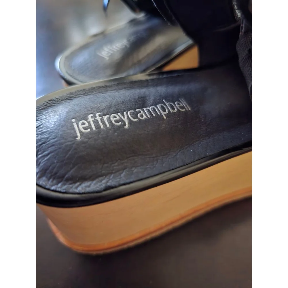 Rare Jeffrey Campbell Black Beige Vinyl Platform Wedge Sandals 40/9.5 Limited